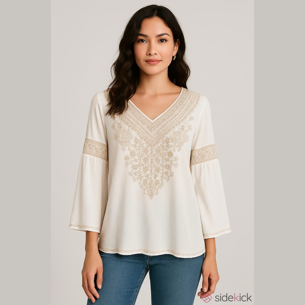 NEW Chelsea & Theodore Blouse Boho Bell Sleeves with Embriodery